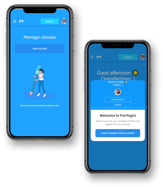 FavYogis mobile app screens